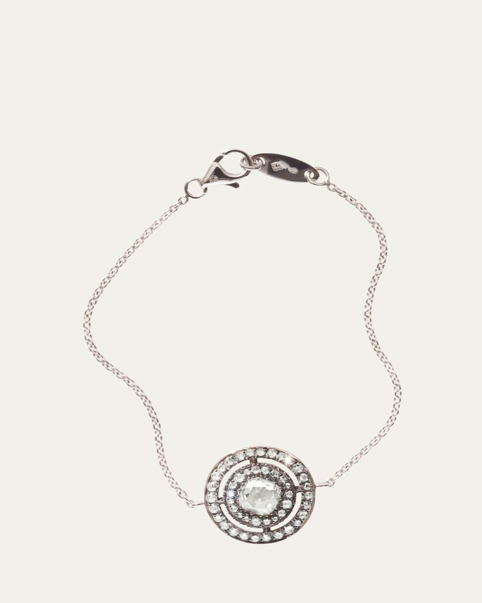 Rock 18K White Gold Rose-Cut Medium Lab Diamond Double Halo Bracelet